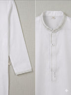 KIDDIO Premium Lawn Boys White Embordered Kurta & Shalwar Set