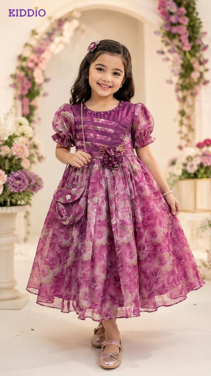 Girl's Floral Party Dress with Matching Bag