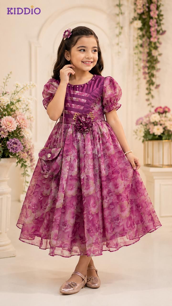Girl's Floral Party Dress with Matching Bag