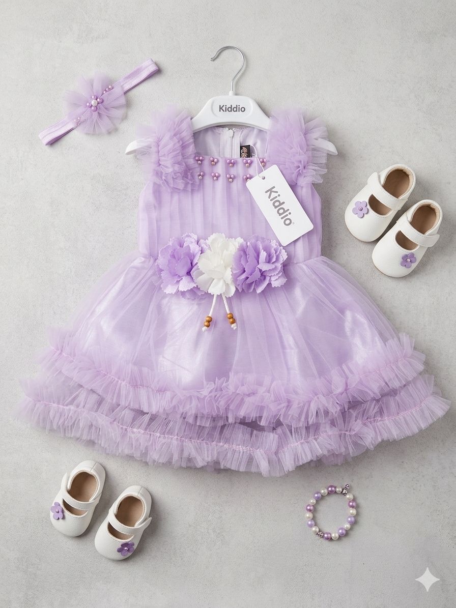 Baby Girls Lavender Tulle Party Dress with Matching Headband