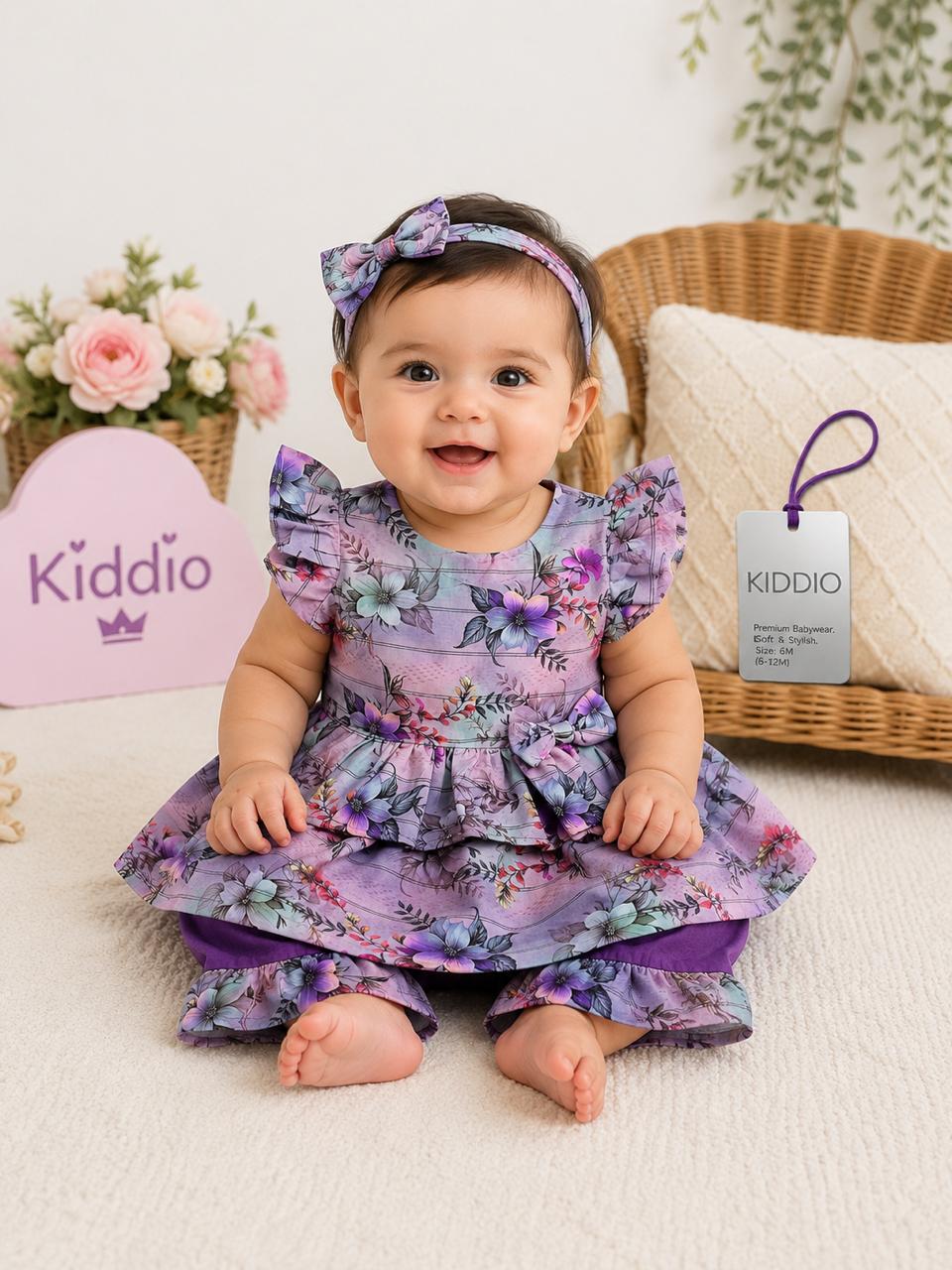 Girls Floral Print Ruffled Top and Shorts Set-1010